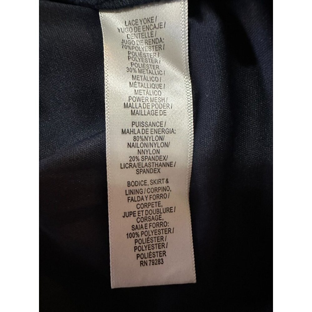 Womens Alex Evenings Dress Holiday Formal Navy Lace Cap Ruched Chiffon size 14 - Picture 10 of 15